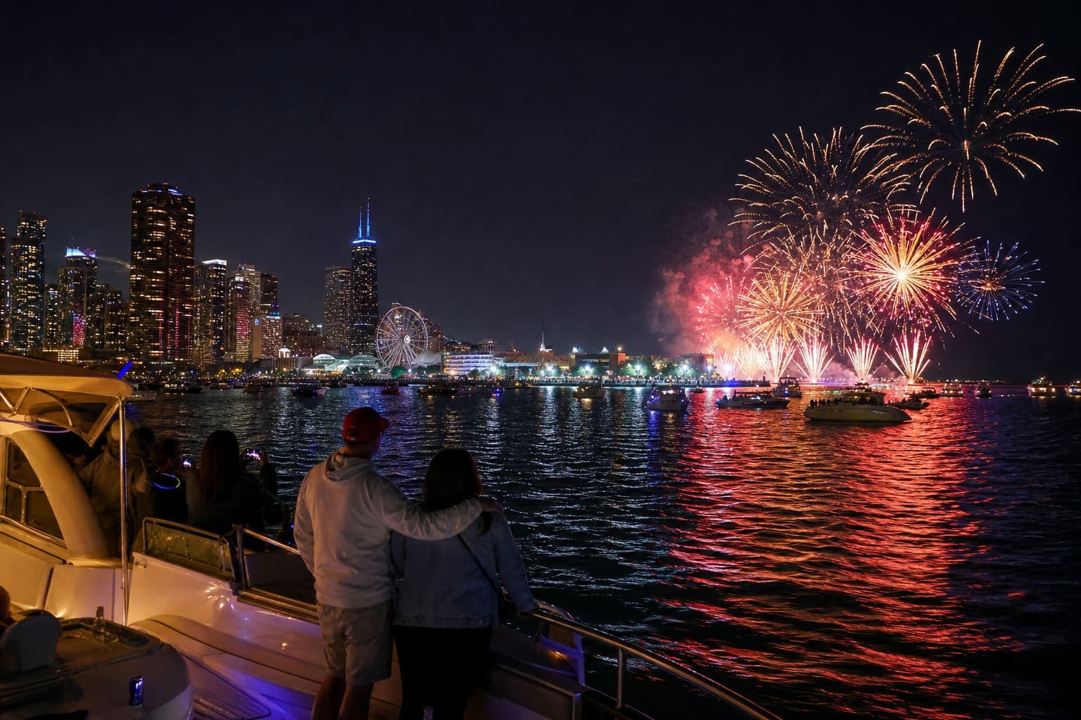 Fireworks Sail into the Night — Chicago boating experience